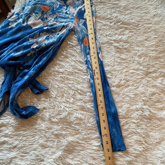 Anthropologie Meadow Rue Linen Fields Swing Top Blue Floral Asymmetric boho art - Picture 12 of 12